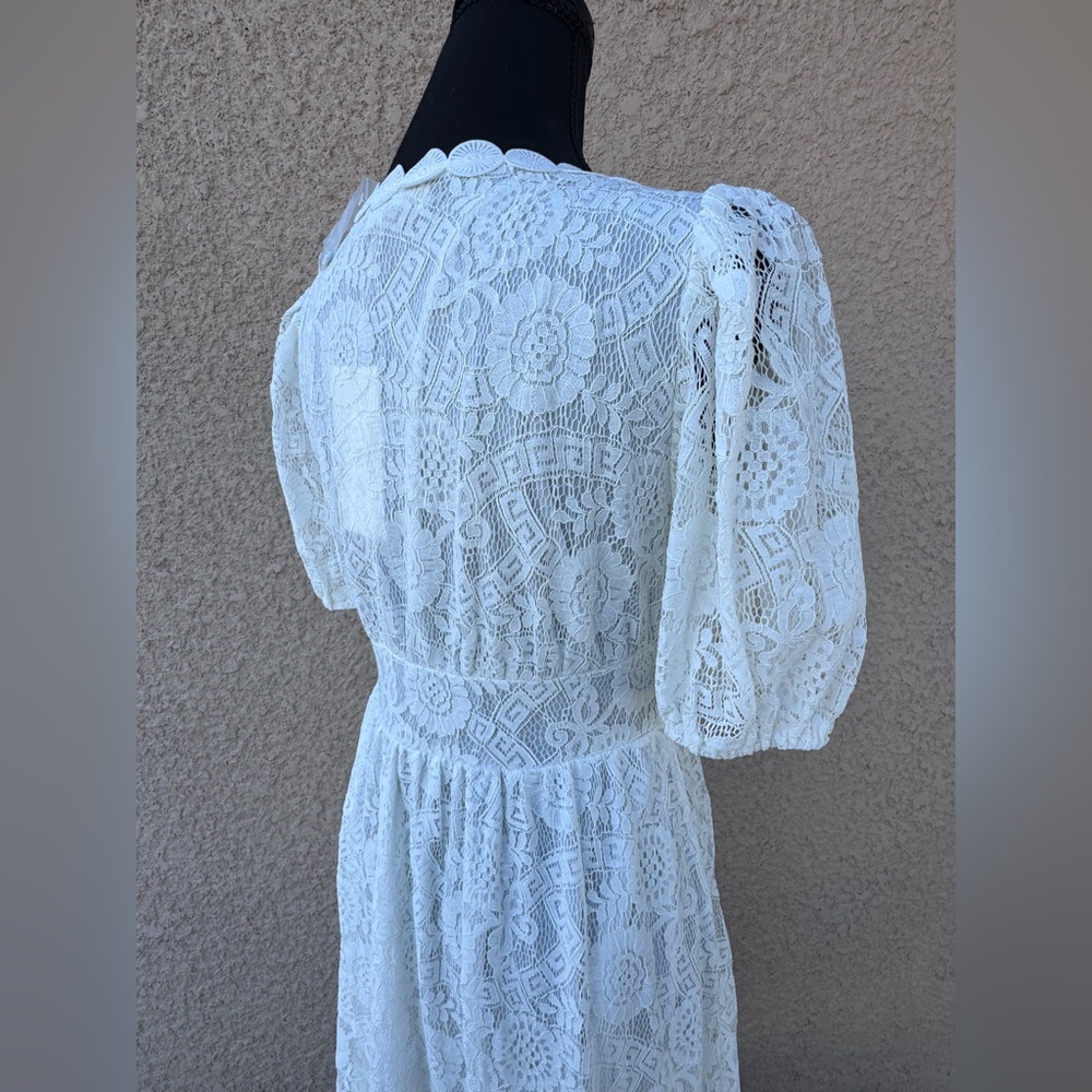 Blu Pepper White Lace Maxi Dress Short Sleeve NWT Women’s Size L Bohemian - Picture 8 of 16